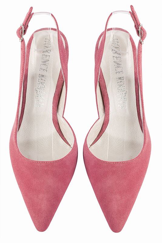 Carnation pink women's slingback shoes. Pointed toe. Medium flare heels. Top view - Florence KOOIJMAN